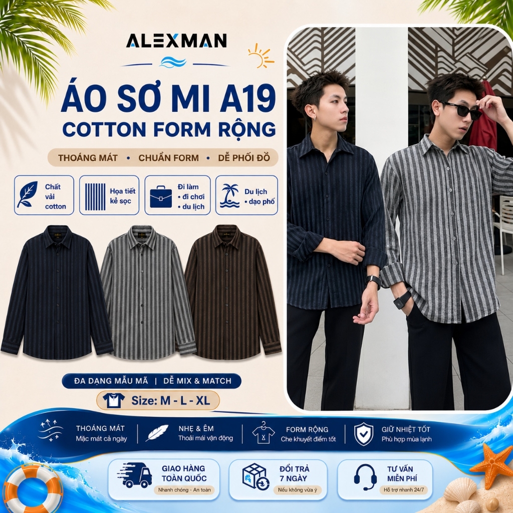 Áo Sơ Mi A19 Không Túi Cotton Dày Dặn Form Rộng Unisex Nam Nữ - ALEXMAN