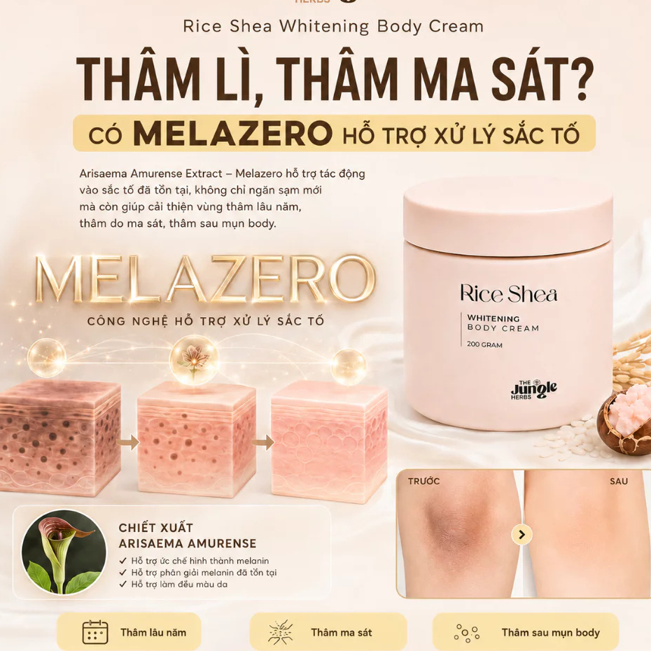 [Top Value] Kem body dưỡng trắng Rice Shea Whitening body cream - The Jungle Herbs 200G [bản mới]