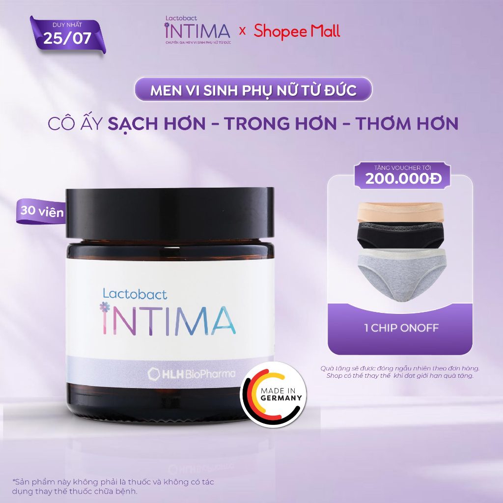 Men vi sinh phụ khoa Lactobact Intima bổ sung lợi khuẩn, Cranberry, D-Mannose từ Đức 1 hộp 30 viên