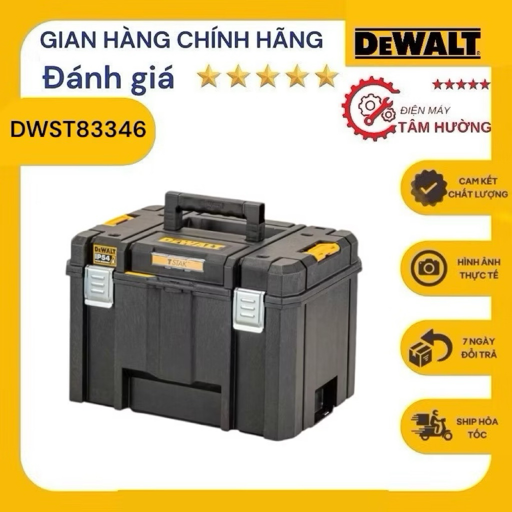 Hộp dụng cụ bằng nhựa Tstack ip54, nhãn hiệu Dewalt , model Dwst83346