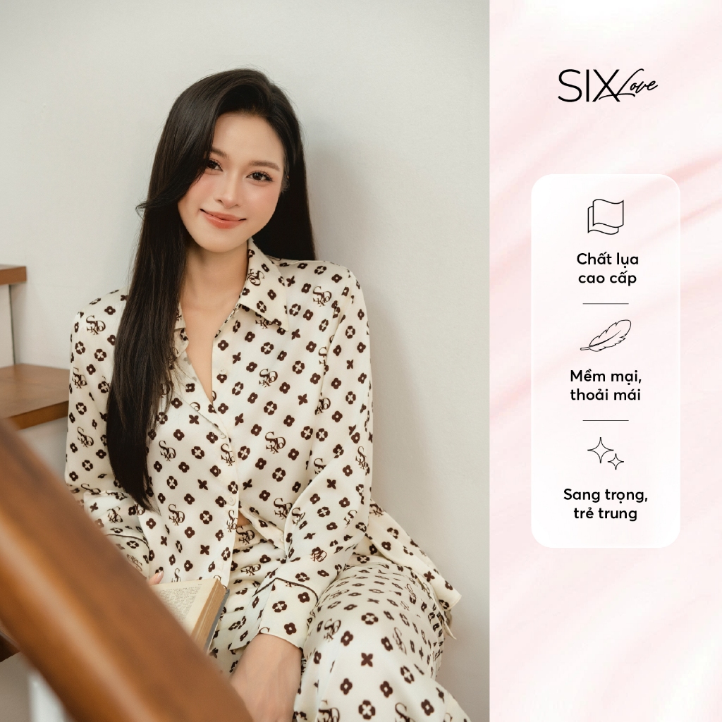 Set Đồ Mặc Nhà Lụa Nữ Cao Cấp [SIXLOVE] - Set Pijama Áo Dài Họa Tiết SIXDO Nổi Bật Sang Trọng Thanh 