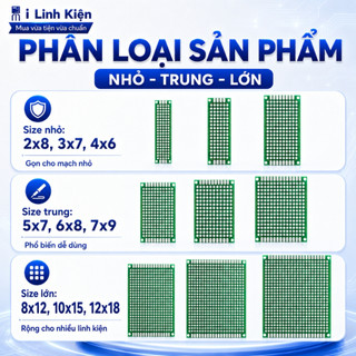 PCB lỗ, phíp đồng 2x8 3x7 4x6 5x7 6x8 7x9 8x12 12x15 12x18cm phíp thủy tinh FR4 2 mặt