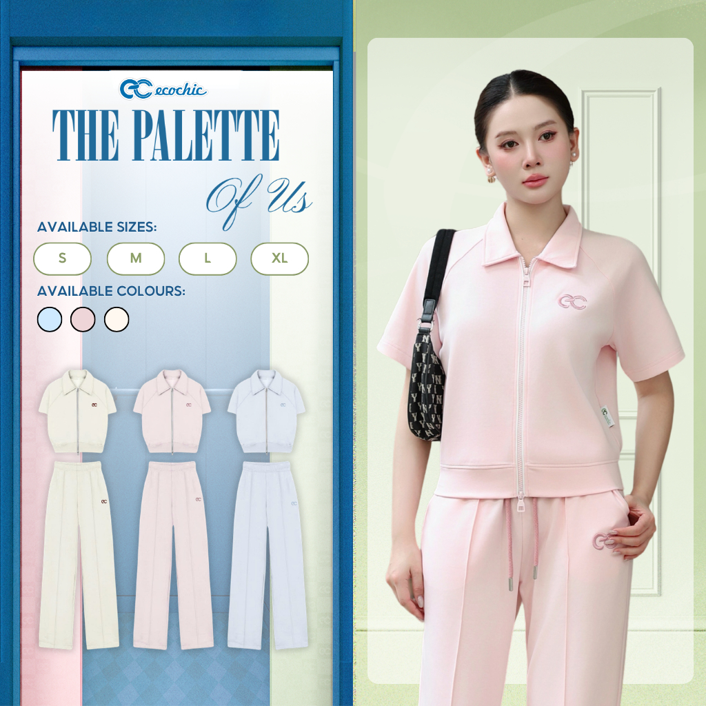 (LIVE KOL) Set Bộ Dài Polo ECOCHIC B246 Áo Khóa Kéo Logo Thêu Quần Ống Suông Cao cấp Chính Hãng