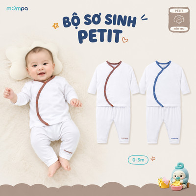 Bộ dài tay cho bé sơ sinh Mompa 0-3 tháng vải Petit mềm mịn co giãn cúc chéo MP 0287