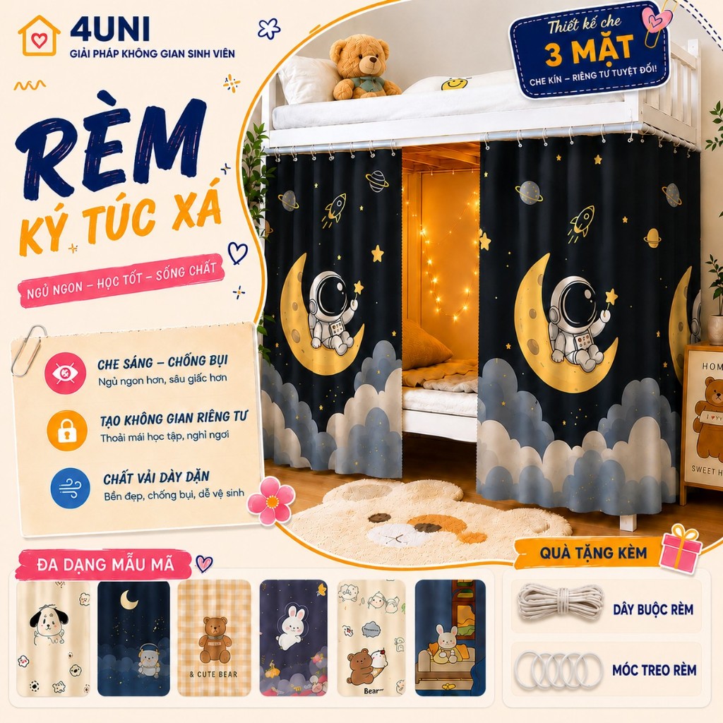 [49K RẺ NHẤT SÀN] Rèm ký túc xá, rèm giường tầng sinh viên 4UNI mẫu mới nhất 2025