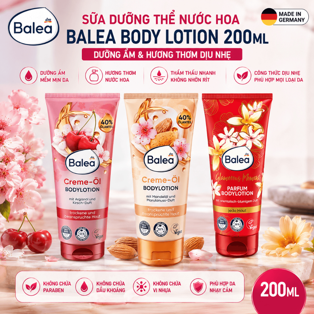 Kem Dưỡng Thể Balea Body Lotion Hương Nước Hoa Dưỡng Ẩm Da 200ml