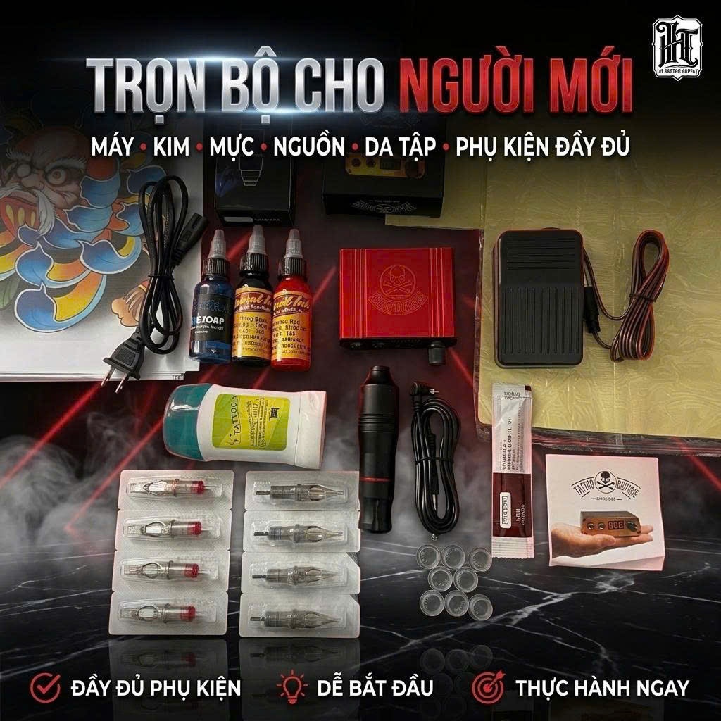 Combo Máy Xăm Pen Full Kit – Bộ Máy Xăm Cho Người Mới, Đầy Đủ Phụ Kiện Kim Mực, Dễ Sử Dụng