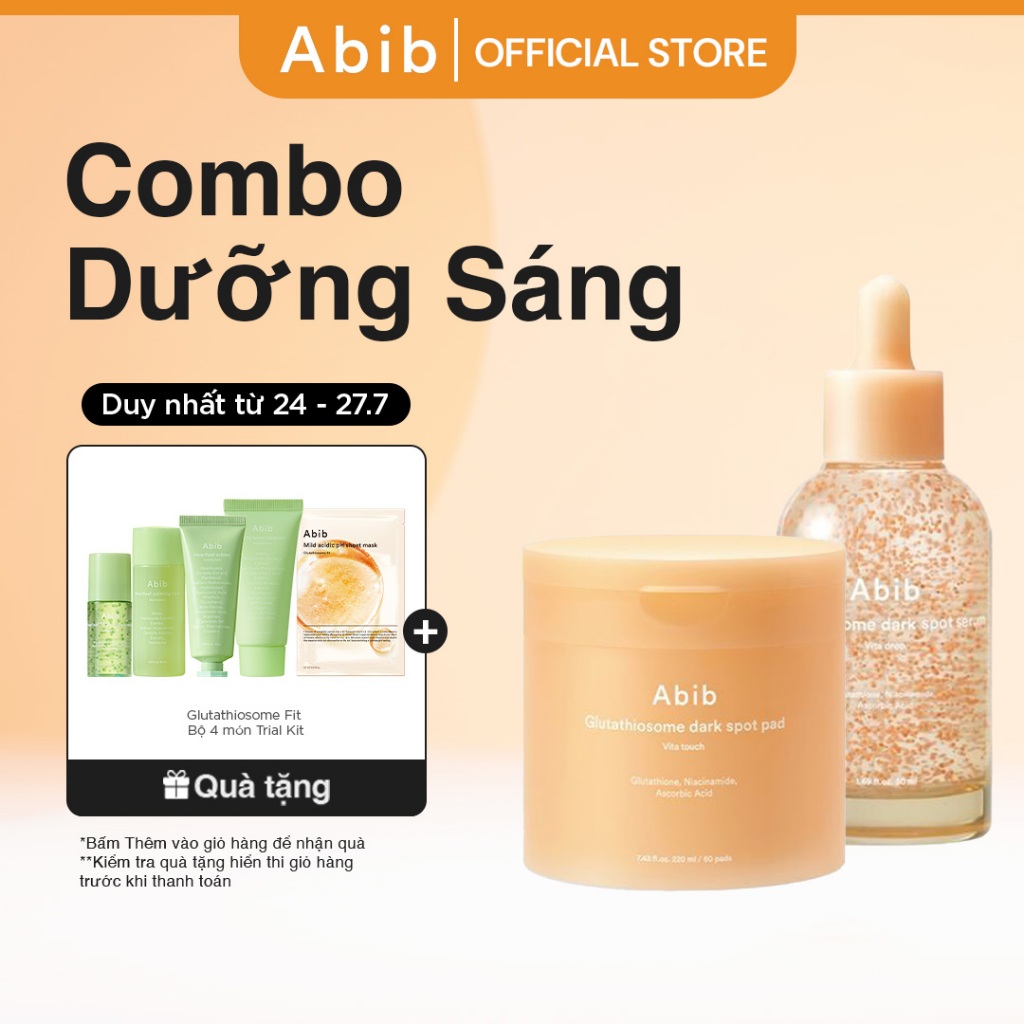 Bộ 2 sản phẩm Abib toner pad và serum dưỡng sáng da Glutathiosome Dark Spot