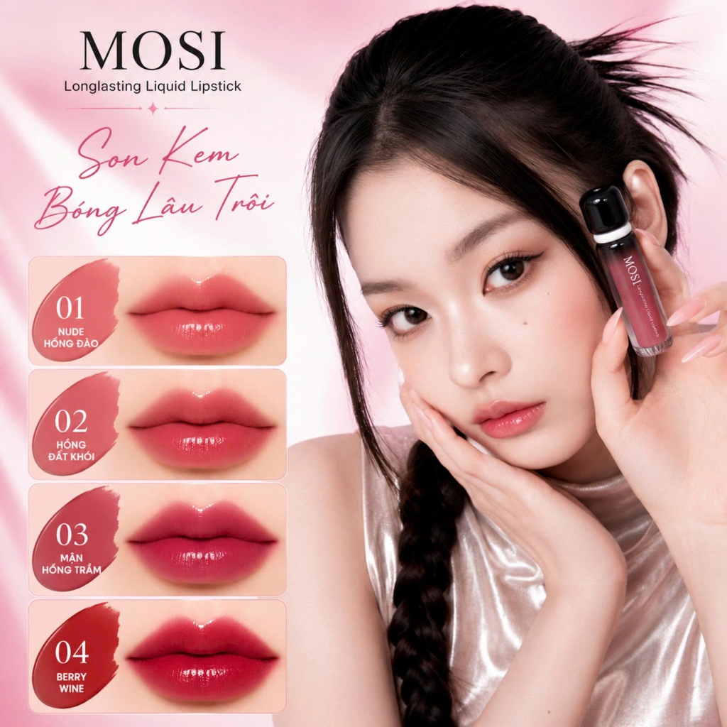 Son Tint Bóng MOSI Beauty Chính Hãng - Kem Lì, Lâu Trôi, Chuẩn Màu, Mềm Môi, Kháng Nước
