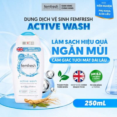 Dung Dịch Vệ Sinh Nữ Cho Người Ưa Vận Động Giúp Vùng Kín Sạch, Thơm, Tươi Mới Femfresh Active Fresh Wash 250ml UK