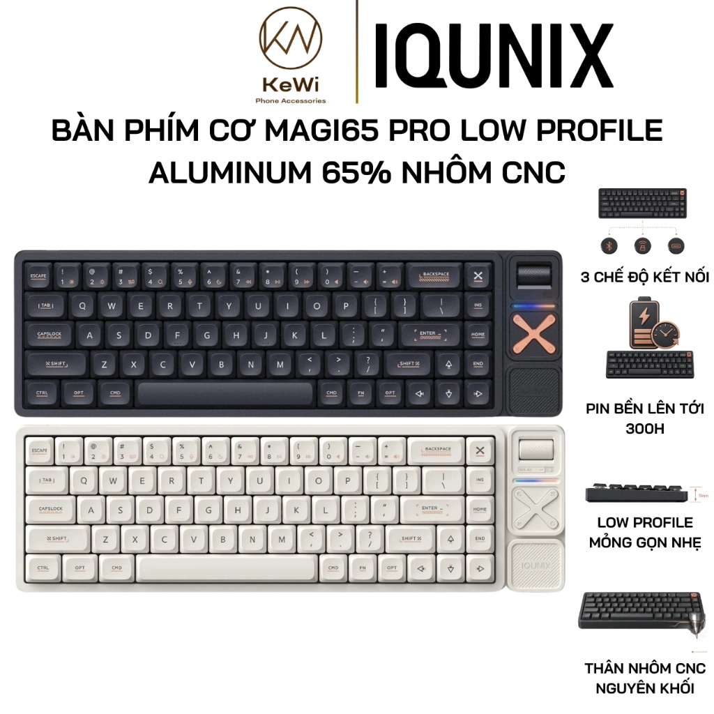 Bàn Phím Cơ IQUNIX Magi65 Pro Low Profile Aluminum 65% Nhôm CNC, 3 Chế Độ Kết Nối, Hot Swap, RGB