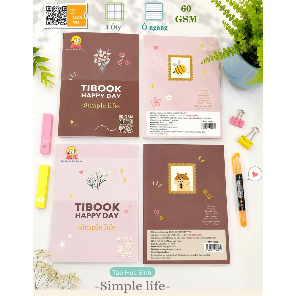 (1 Lốc 10 Quyển) Tập Vở Thuận Tiến Simple Life 96 Trang 4 Ô Ly Ngang Kích Thước 155x205 mm Dày 60 Gs