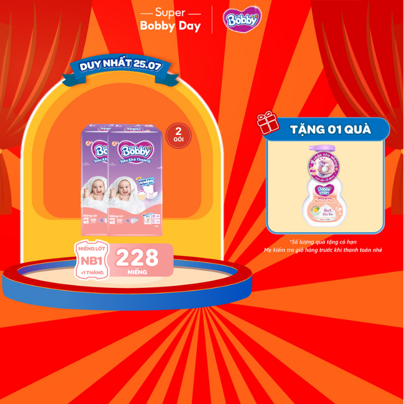 [MUA 2 TẶNG 1] Combo 2 gói miếng lót sơ sinh Bobby Newborn 1-108 miếng  - Tặng miếng ngẫu nhiên