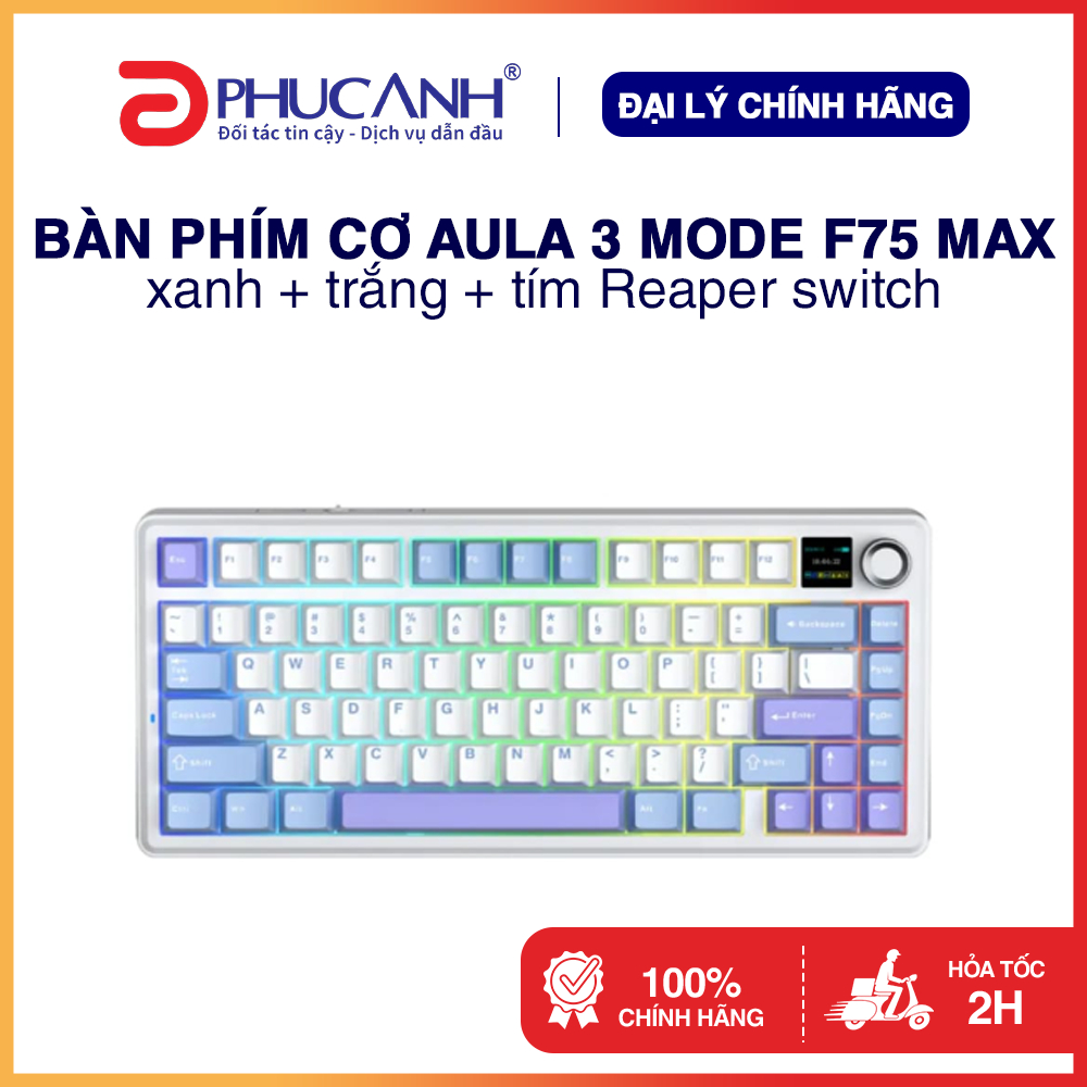 Bàn phím cơ Aula 3 MODE F75 MAX xanh + trắng + tím Reaper switch - Hàng Chính Hãng, BH 24 tháng