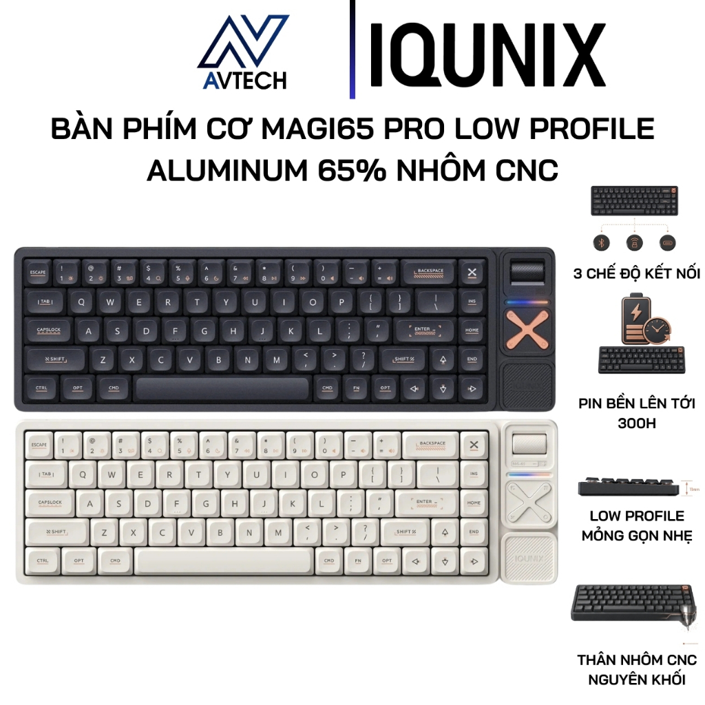 Bàn Phím Cơ IQUNIX Magi65 Pro Low Profile Aluminum 65% Nhôm CNC, 3 Chế Độ Kết Nối, Hot Swap, RGB