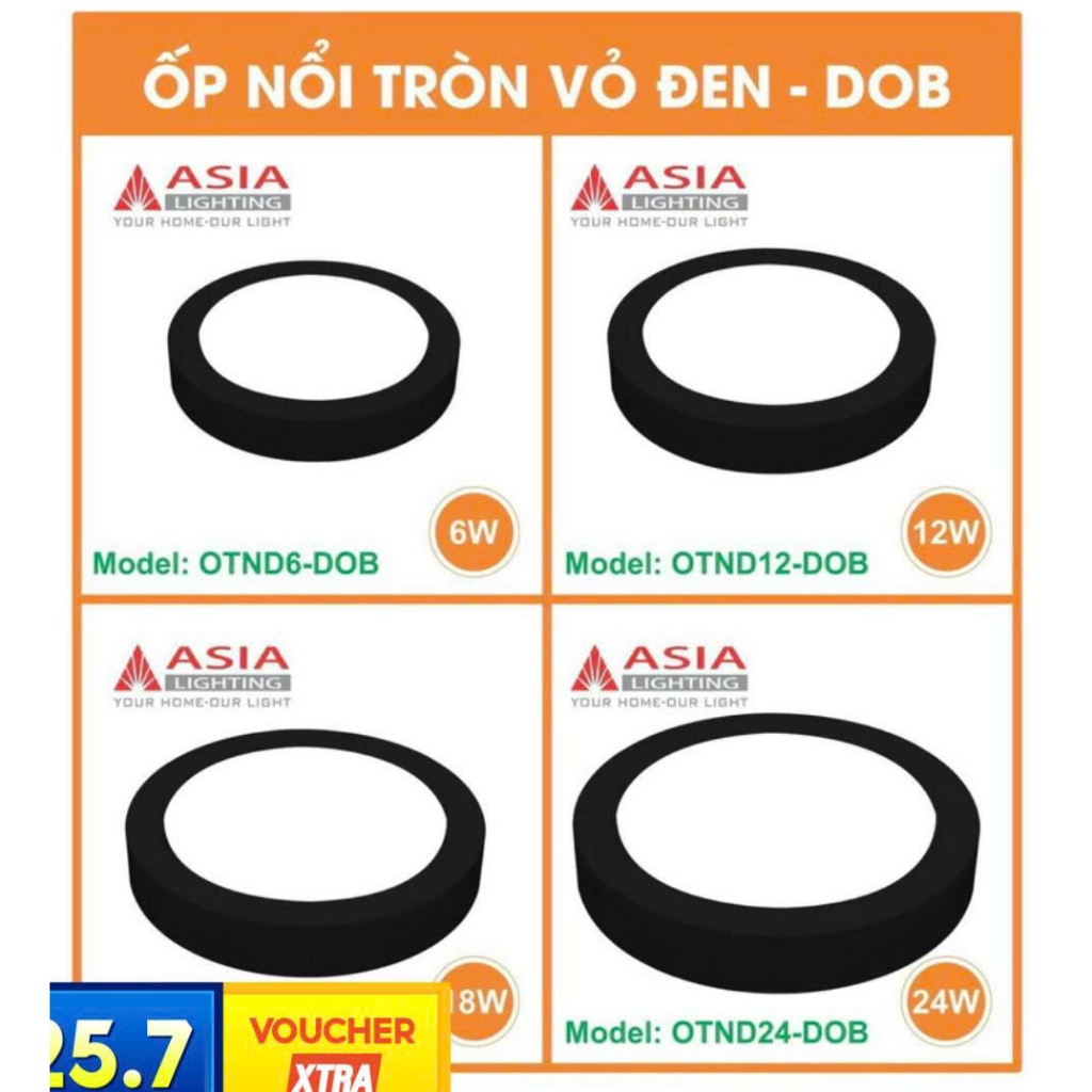 (CAM KẾT CHÍNH HANG)  ASIA LIGHTING Ốp nổi trần tròn, vuông viền trắng đen công suất 6w, 12w, 18w, 2