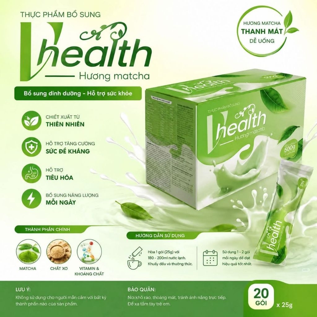 [HÀNG CHÍNH HÃNG] Thức uống dinh dưỡng Vhealth hương trà xanh thơm ngon, hỗ trợ tăng cường sức khỏe 