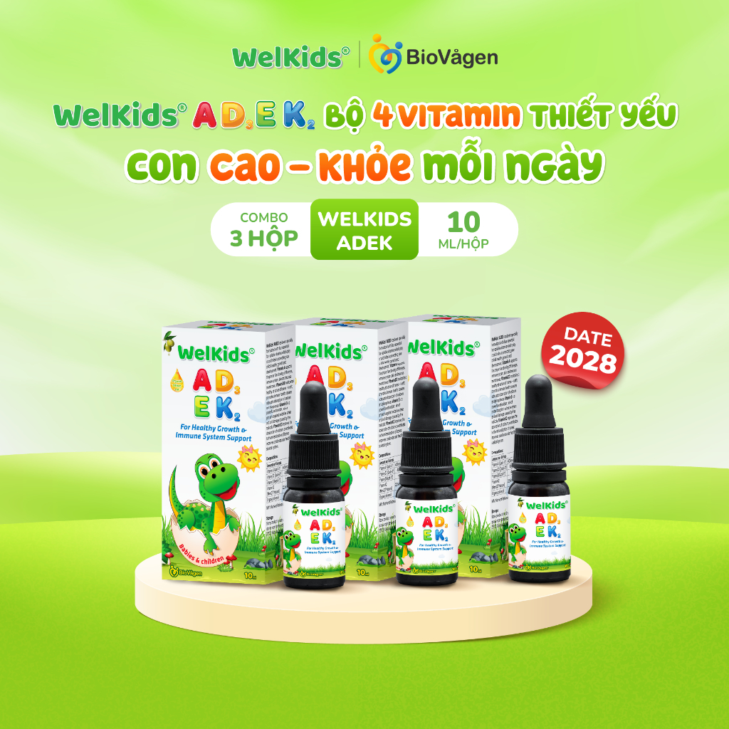 Combo 3 lọ WelKids ADEK bổ sung D3K2 kết hợp Vitamin A, E hỗ trợ nâng cao đề kháng, phát triển chiều