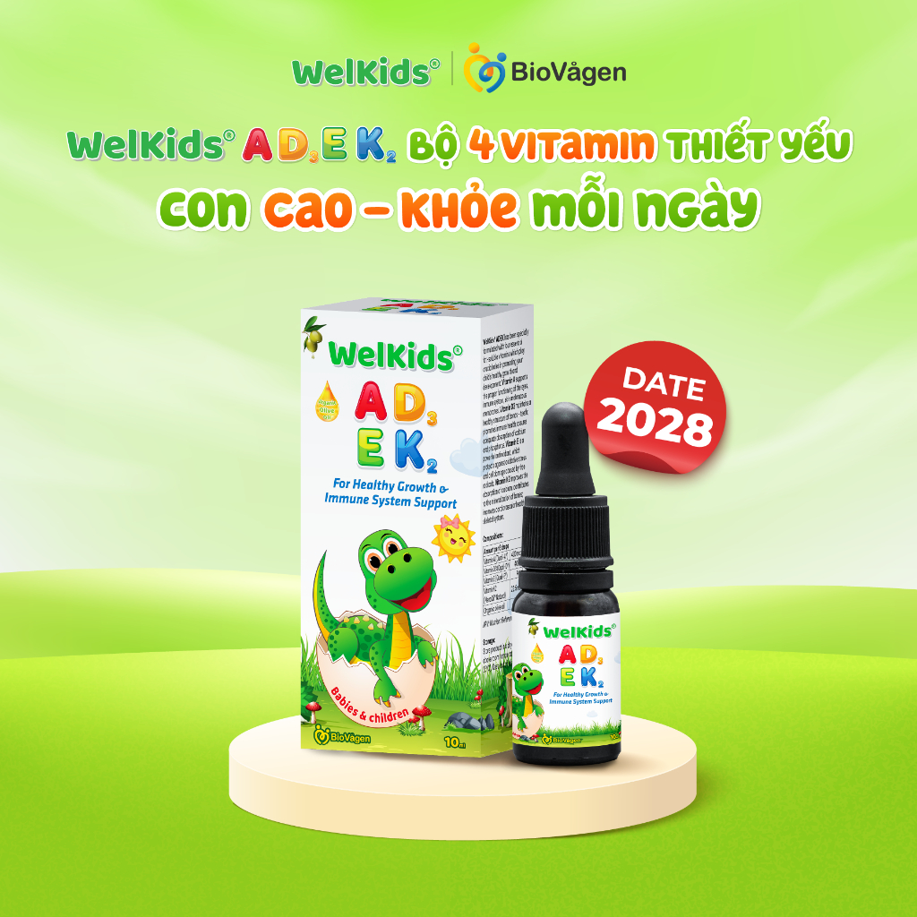 WelKids ADEK bổ sung D3K2 kết hợp Vitamin A, E hỗ trợ nâng cao đề kháng, phát triển chiều cao