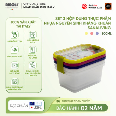 Set 3 hộp đựng thực phẩm kháng khuẩn Sanaliving OMADA sản xuất 100% tại Italy - 3 màu