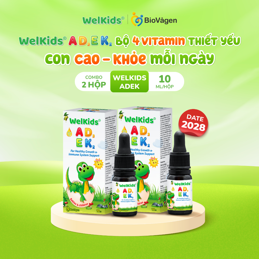 Combo 2 lọ WelKids ADEK bổ sung D3K2 kết hợp Vitamin A, E hỗ trợ nâng cao đề kháng, phát triển chiều