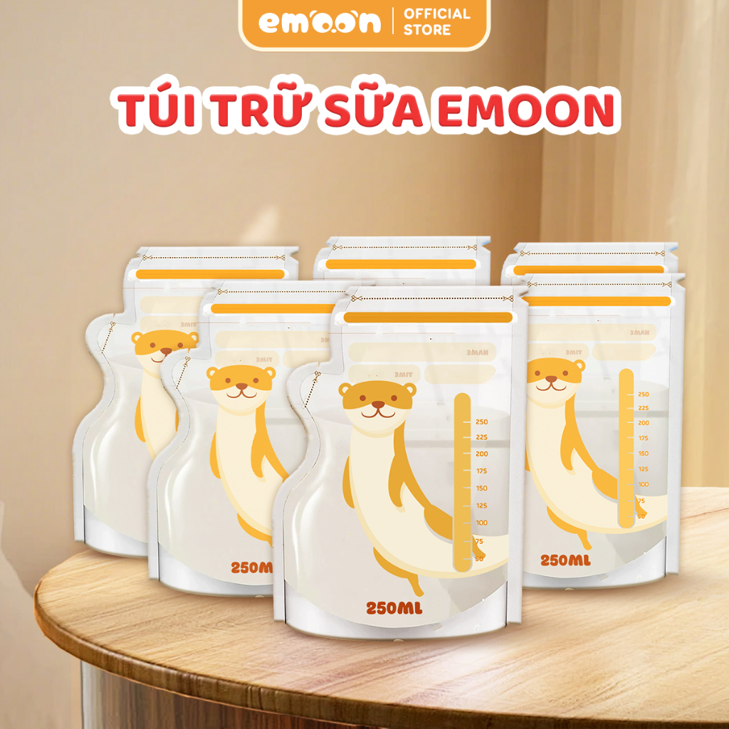 Túi trữ sữa Emoon 250ml túi zip chống rò rỉ chất liệu an toàn, tiện lợi