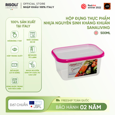hộp đựng thực phẩm kháng khuẩn Sanaliving OMADA sản xuất tại Italy(500-1000-2100ml) ,3 màu