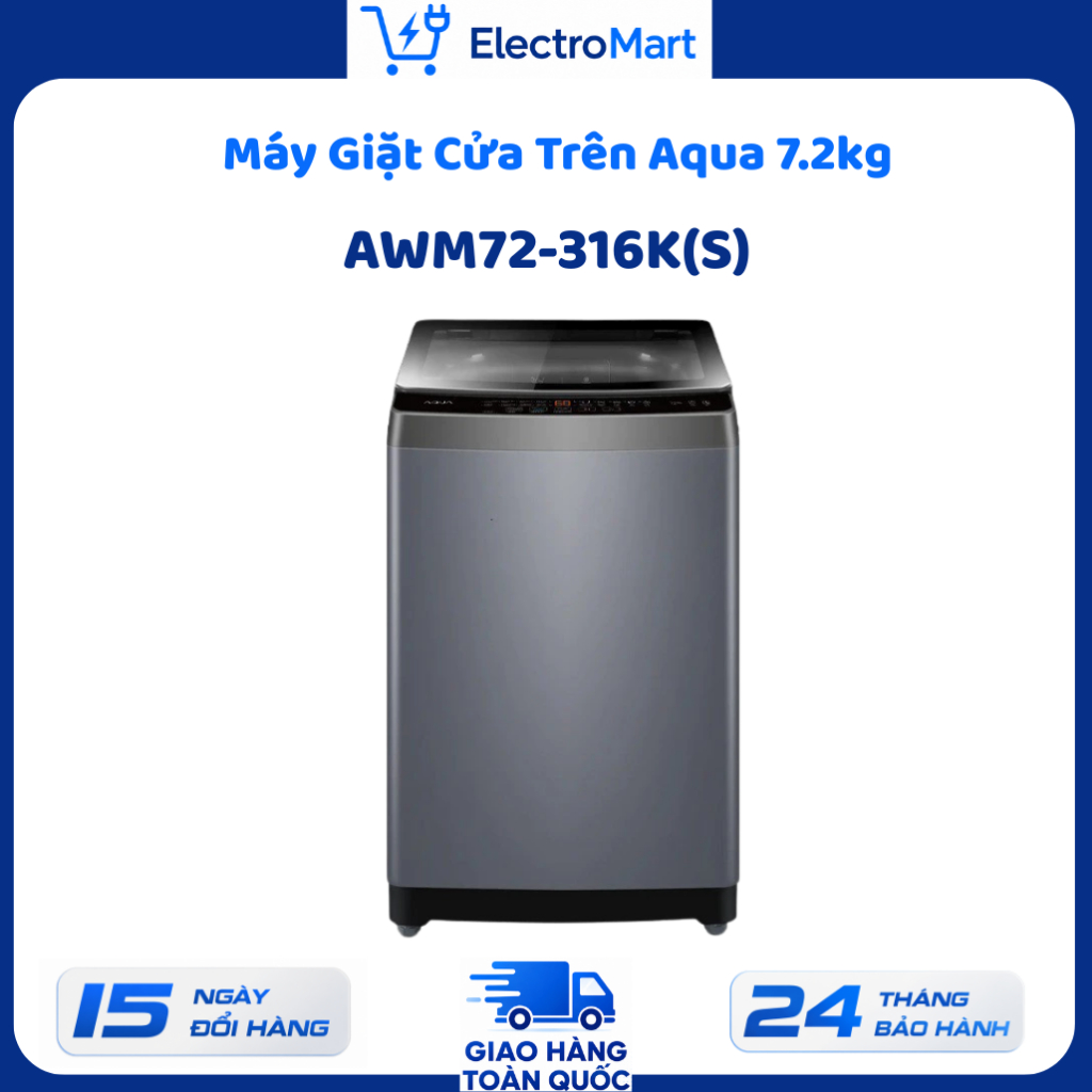 AWM72-316K(S) Máy Giặt Cửa Trên Aqua 7.2kg 700 Vòng/Phút Lồng Đứng Chính Hãng