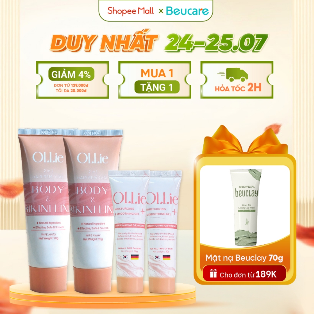 Combo 2 kem tẩy lông Ollie+ 2 kem dưỡng da dịu nhẹ làm chậm quá trình mọc lông Ollie