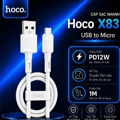 Cáp sạc PD12W USB to Micro Hoco X83 hỗ trợ truyền dữ liệu, dành cho Android/Oppo..., dài 1m