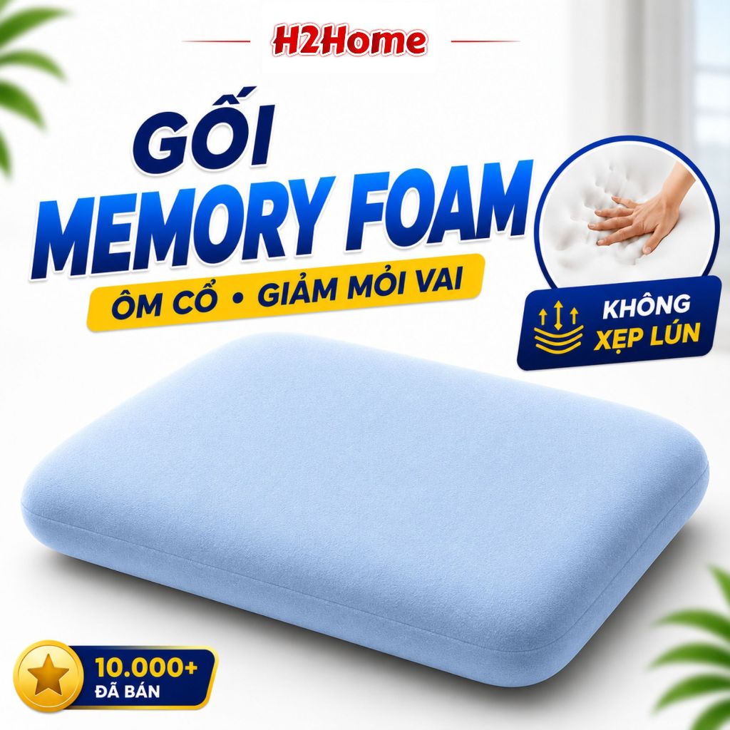 Gối Nhớ Memory Foam H2Home Cao Cấp - Gối Chống Đau Vai Gáy, Đàn Hồi Chậm, Không Xẹp Lún, Vỏ Tháo Giặ