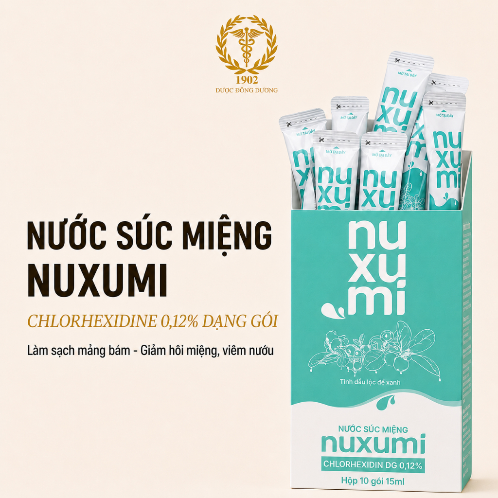 Nước Súc Miệng Nuxumi Làm Sạch Mảng Bám Giảm Hôi Miệng, Viêm Nướu, Hơi Thở Thơm Mát Hộp 10 gói 15ml