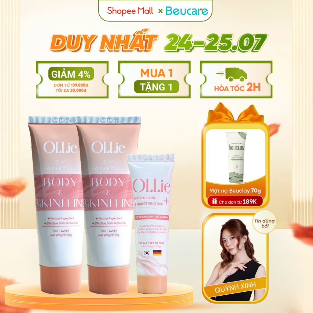 Combo 2 kem tẩy lông Ollie + 1 kem dưỡng da làm chậm quá trình mọc lông Ollie