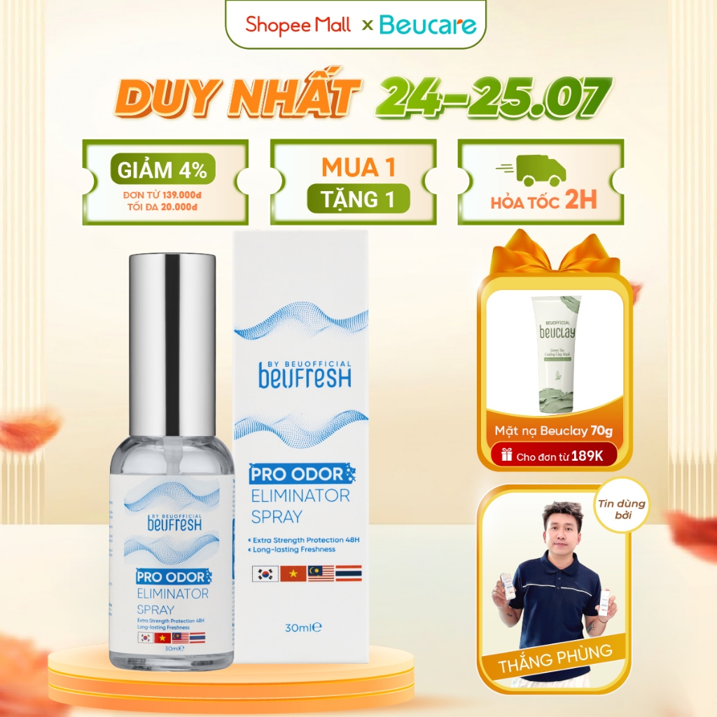 Xịt khử mùi toàn thân, lăn khử mùi BEUFRESH ngăn tiết mồ hôi, hạn chế mùi cơ thể 30ml