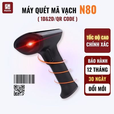 Máy Quét Mã Vạch 1D & 2D N80 Đầu Đọc Mã QR, Quét Trên Màn Hình & Giấy In, Bảo Hành 12 Tháng | Hanin