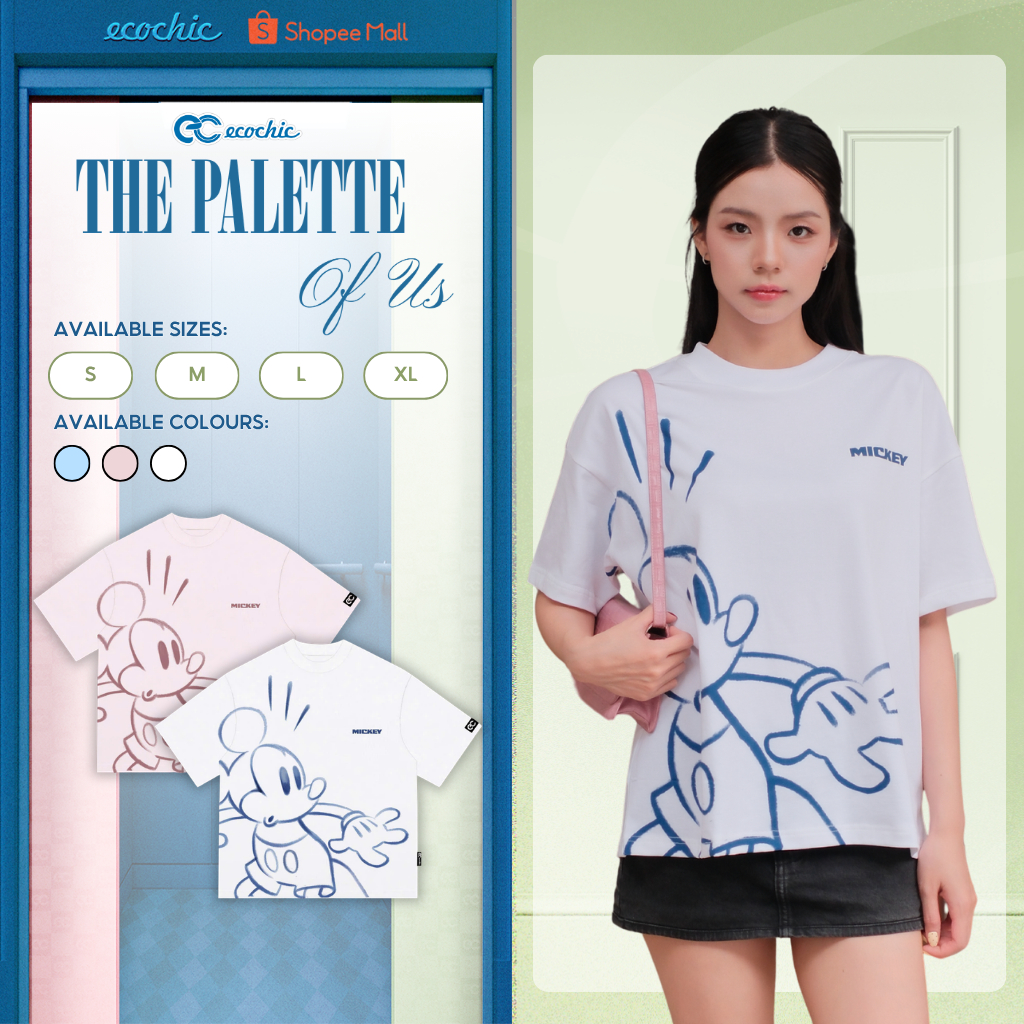 (LIVE KOL) Áo Thun Boxy ECOCHIC MICKEY TS028 Chính Hãng Bản Quyền Disney MICKEY COLLECTION