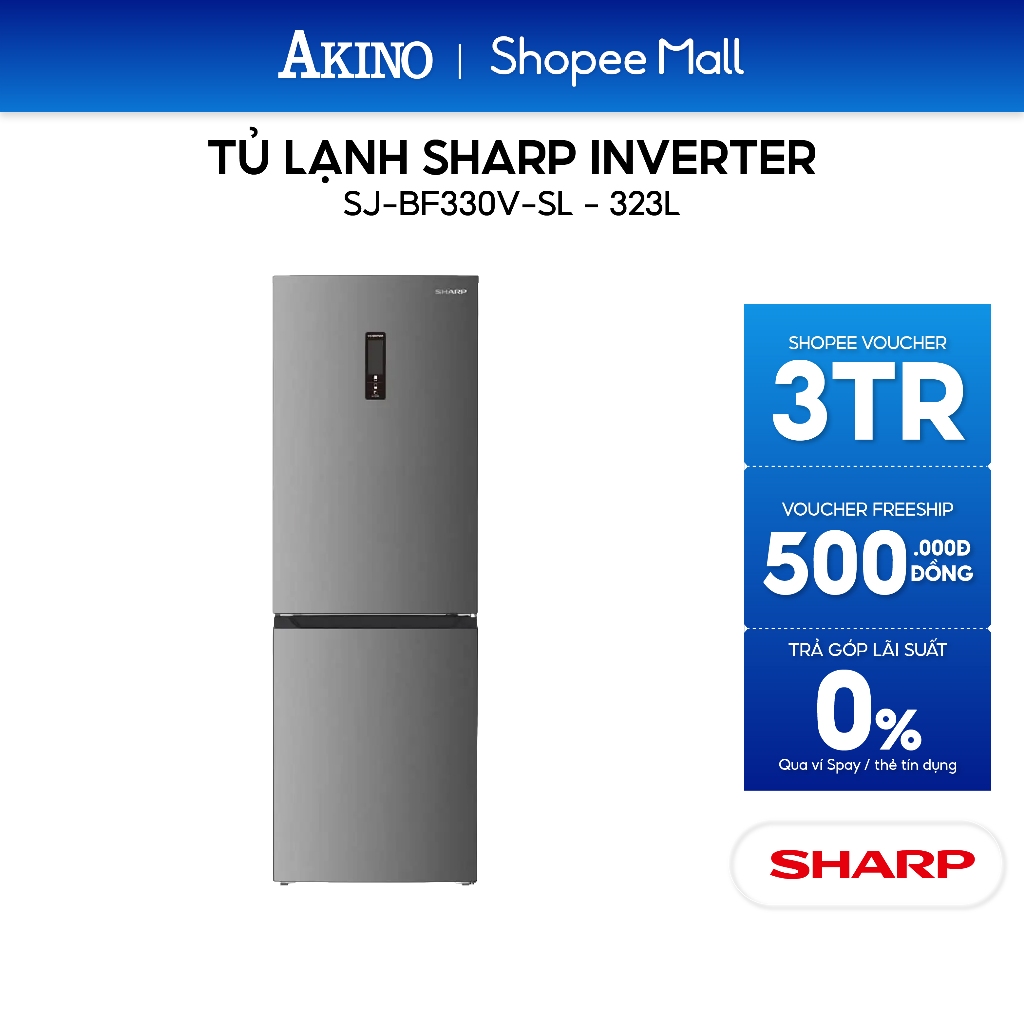 SJ-BF330V-SL I Tủ lạnh Sharp Inverter 323 lít - Hàng chính hãng