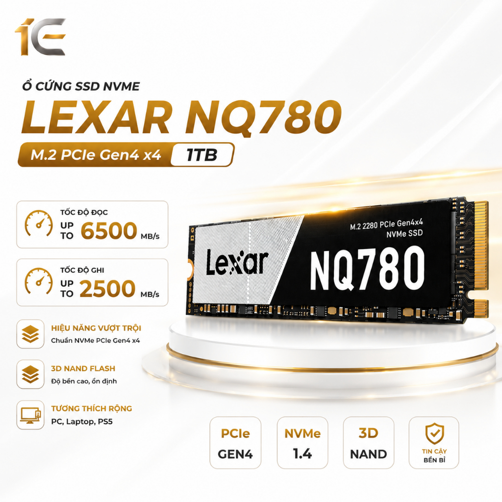Ổ cứng SSD NVME 1TB Lexar NQ780 M.2 PCIe Gen4 x4 up to 6500MB/s read, 2500MB/s write - BH 36 tháng