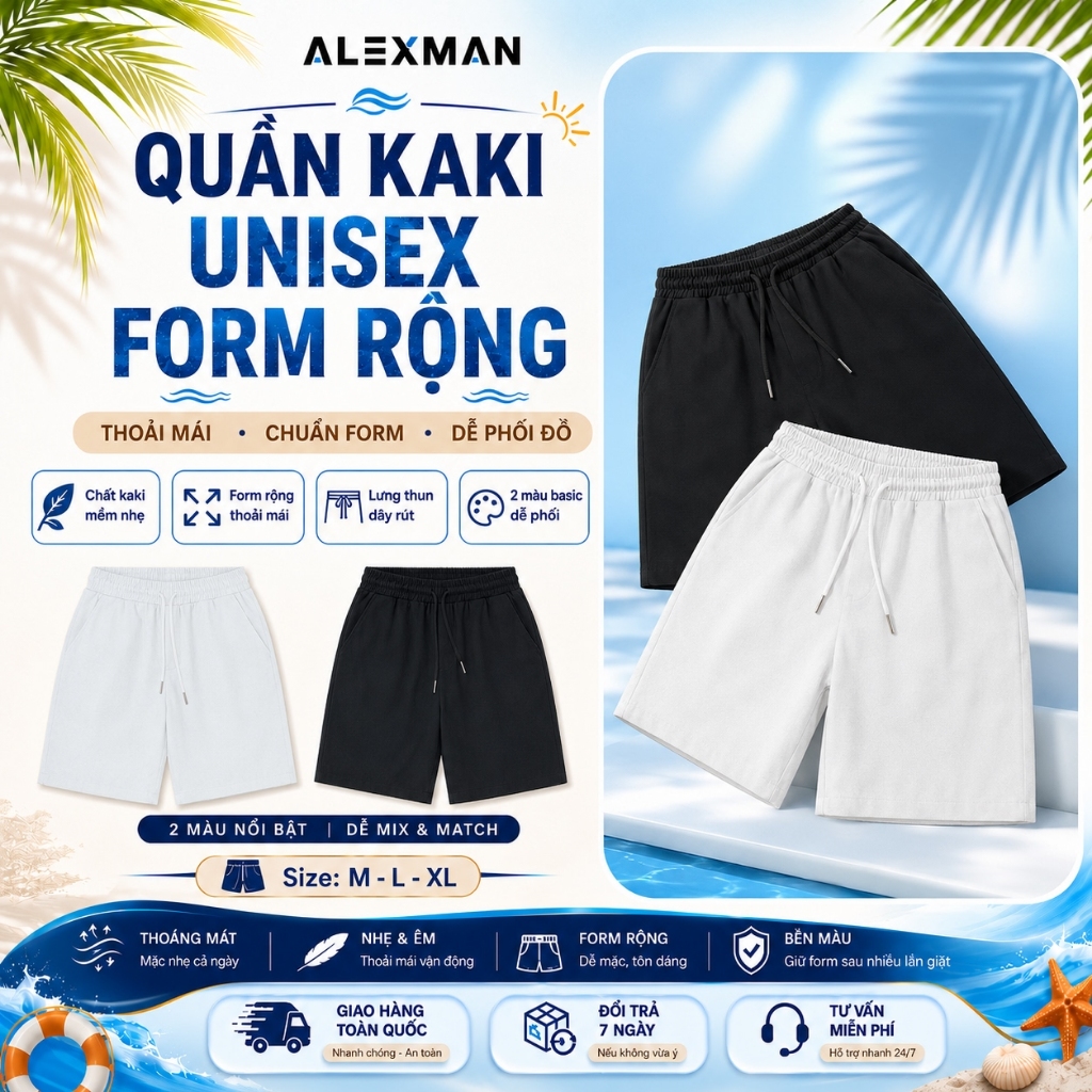 Quần Kaki Nam Nữ Form Rộng Ống Suông Vải Kaki Basic - ALEXMAN