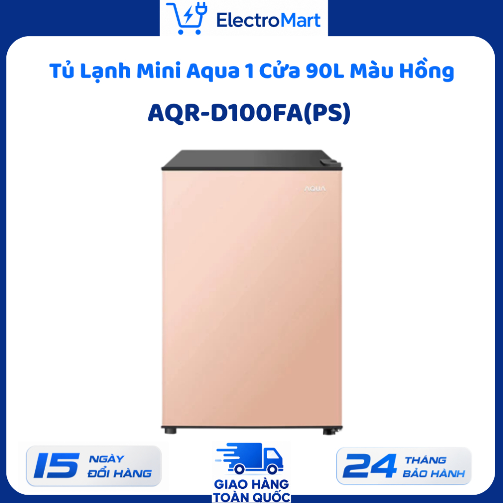 AQR-D100FA(PS) Tủ Lạnh Mini Aqua 1 Cửa 90L Màu Hồng Làm Lạnh Nhanh Khay Kính Chính Hãng