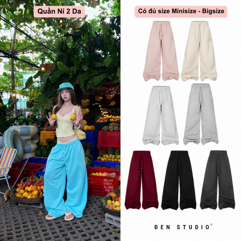 (SẢN PHẨM CHO HÈ NỈ 2DA) QUẦN DÀI FORM RỘNG UNISEX NỈ 2DA ĐỊNH LƯỢNG 350GSM ĐEN.STU ( Q3)