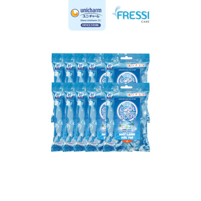 Combo 10 Khăn ướt chăm sóc cơ thể Fressi Cool for body 20 miếng/gói