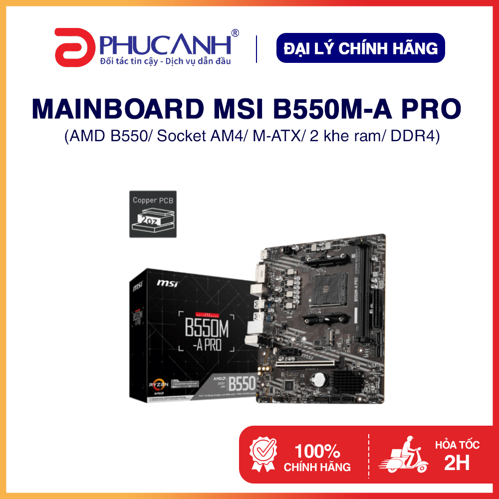 Bo mạch chủ MSI B550M-A PRO AMD B550, Socket AM4, M-ATX, 2 khe ram - Hàng Chính Hãng, BH 36 tháng