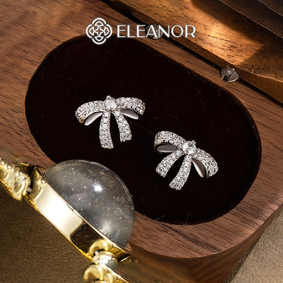 Bông tai nữ chuôi bạc 925 Eleanor Accessories hình nơ đính đá phụ kiện trang sức khuyên tai 12017