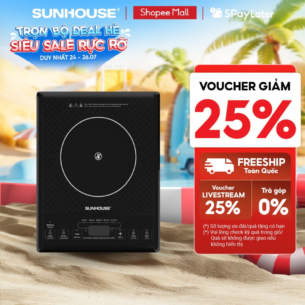 Bếp đơn hồng ngoại Sunhouse SHD6011 - Công suất 2000W - Phím bấm điện tử - 5 chế độ nấu - Bảo hành 1