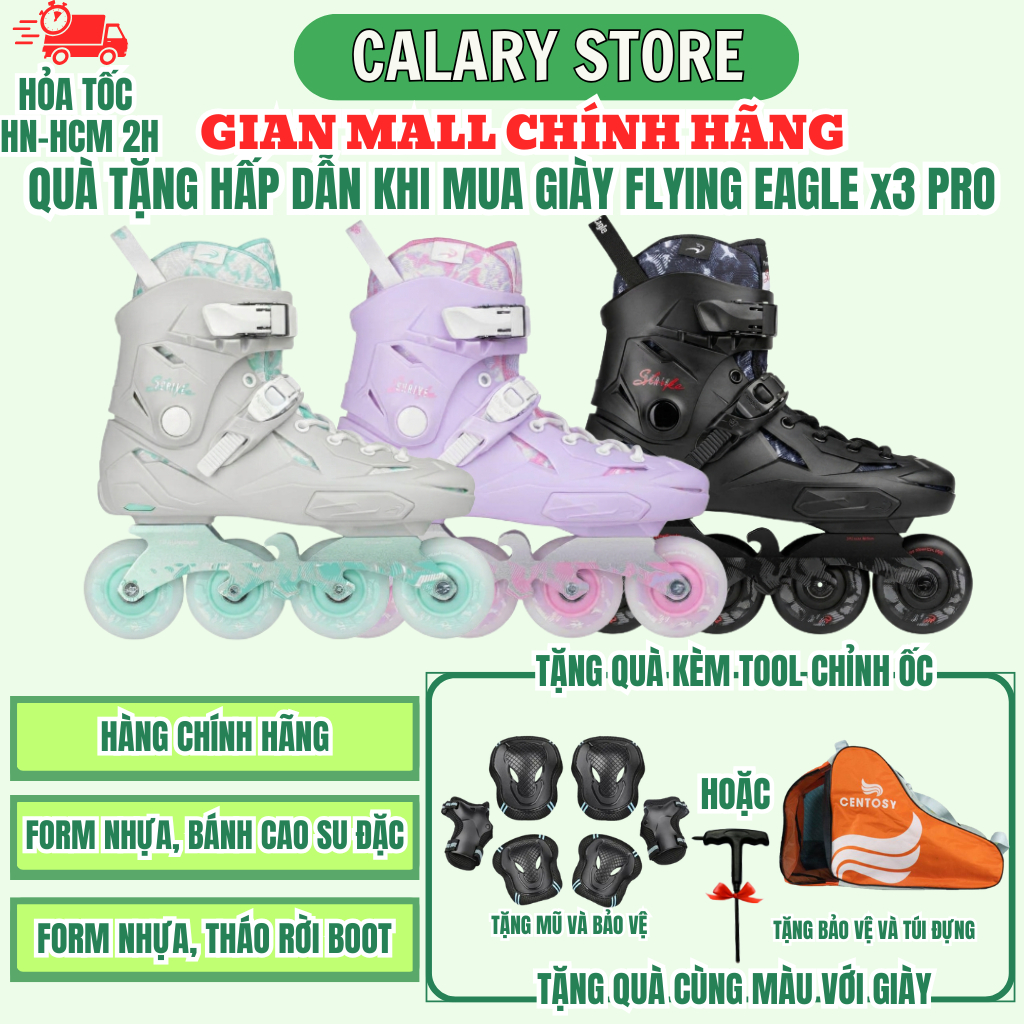 [Tặng Bảo Hộ] Giày Patin Người Lớn[Centosy] Flying Eagle X3 Pro Chính Hãng -From Nhựa, Frame Hợp Kim
