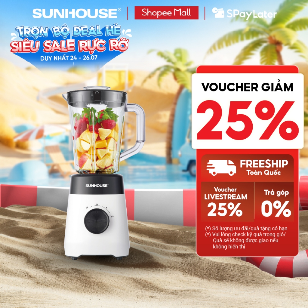 Máy xay sinh tố đa năng Sunhouse SHD5114 - Công suất 450W - Lưỡi dao Inox sắc bén - 3 chức năng - Hà