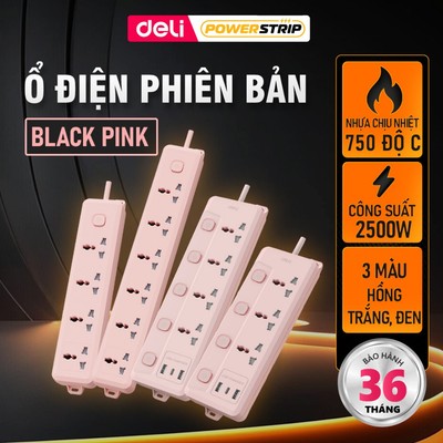 [SVIP] Ổ Điện Đa Năng Deli Màu Đen Hồng Trắng Tích Hợp USB Type C Sạc Nhanh PD20W