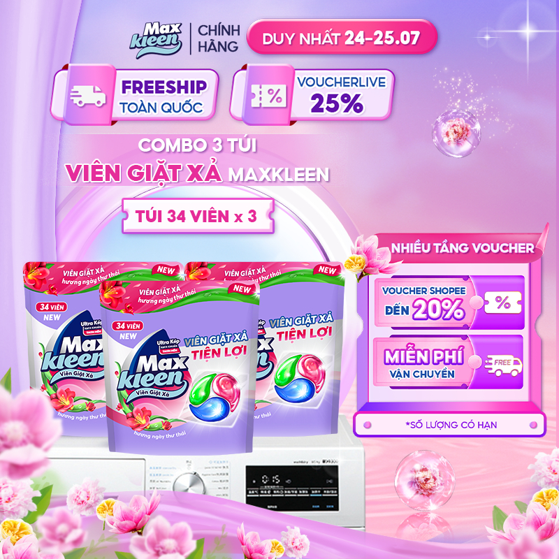 Combo 3 Túi Viên Giặt Xả MaxKleen hương ngày thư thái (34 viên/túi)