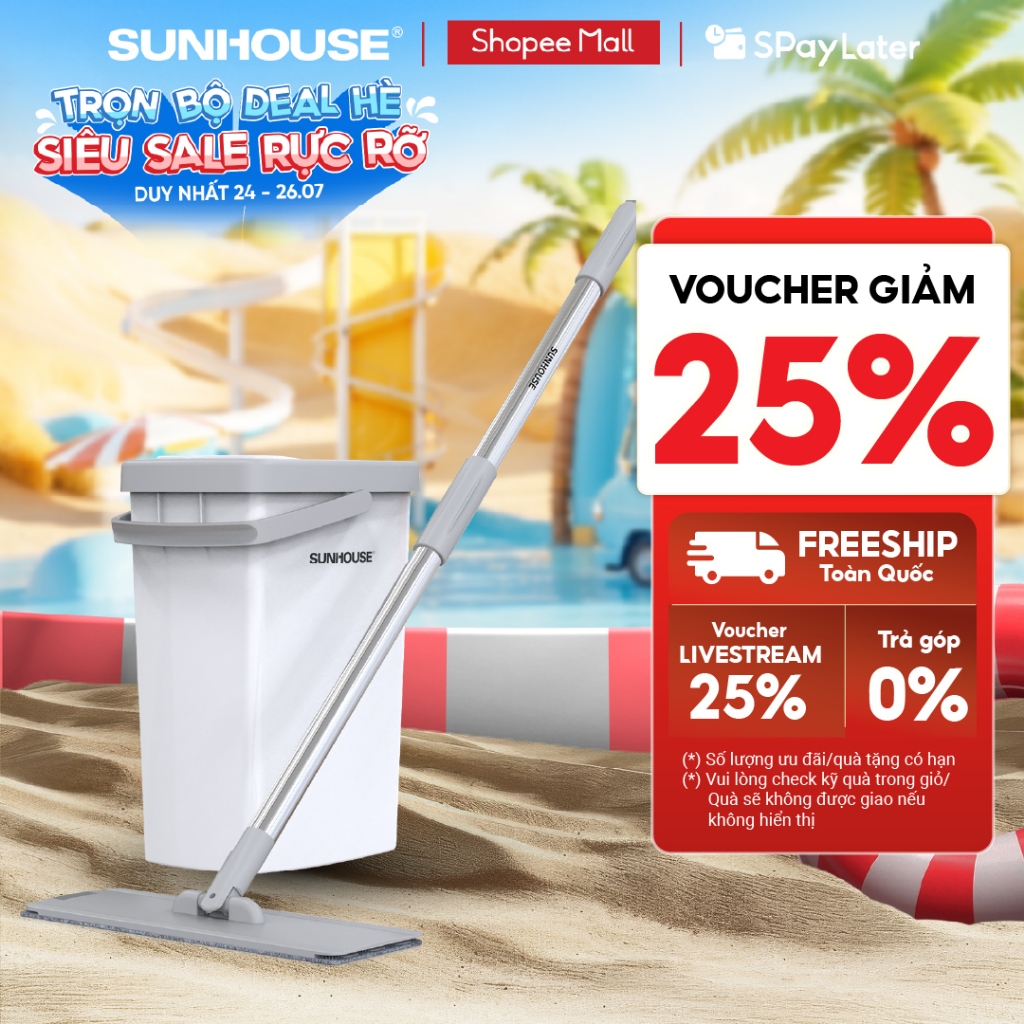 Bộ lau nhà đa năng Space Saving Sunhouse KS-CL3211PW - Gồm 1 thùng giặt, 1 cây lau -  Bảo hành 6 thá
